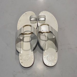 White and Gold Tory Burch Sandals